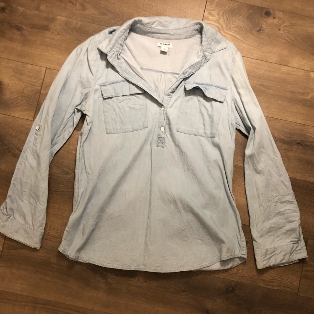 Blue linen denim look shirt